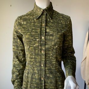 Vintage 1990’s Green Abstract Print Long Sleeve Button Down Shirt M